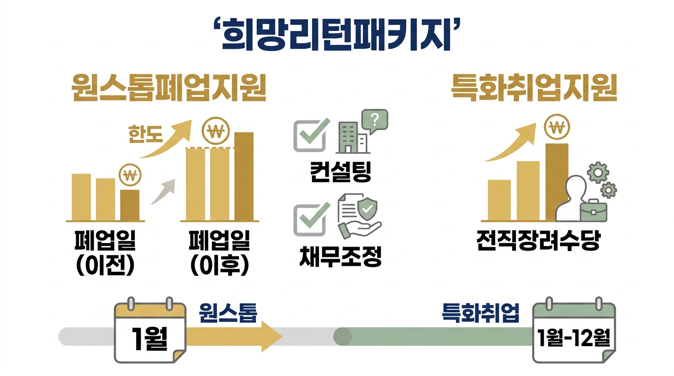 희망리턴패키지 2026 — 점포철거비 600만원·전직장려수당 100만원 조건